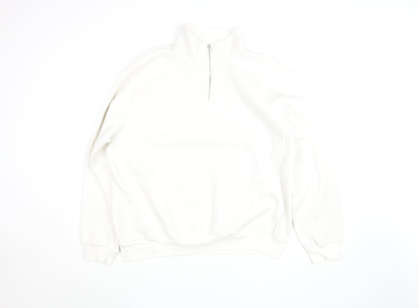 ZARA Women White XL 1/4 Zip Pullover Sweatshirt Fleece Lined