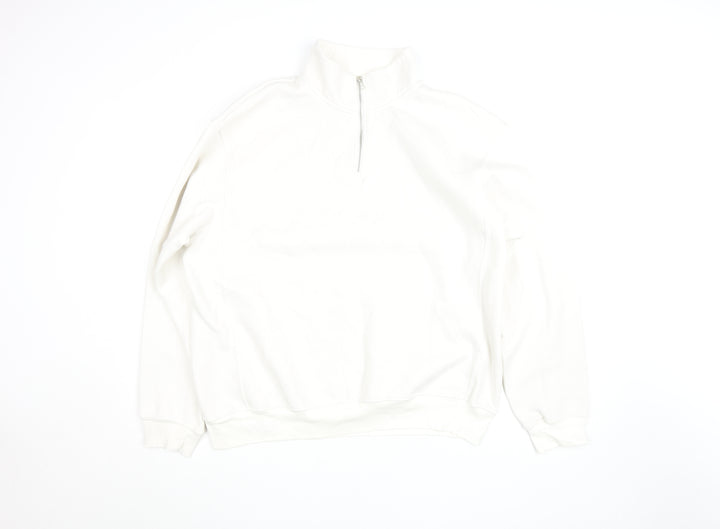 ZARA Women White XL 1/4 Zip Pullover Sweatshirt Fleece Lined