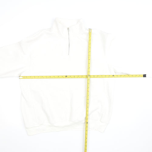 ZARA Women White XL 1/4 Zip Pullover Sweatshirt Fleece Lined