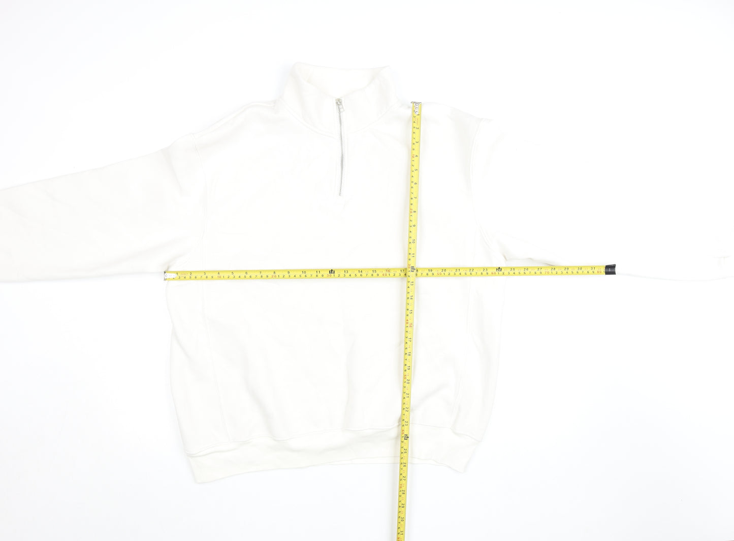 ZARA Women White XL 1/4 Zip Pullover Sweatshirt Fleece Lined