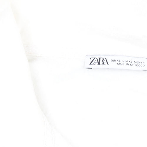 ZARA Women White XL 1/4 Zip Pullover Sweatshirt Fleece Lined