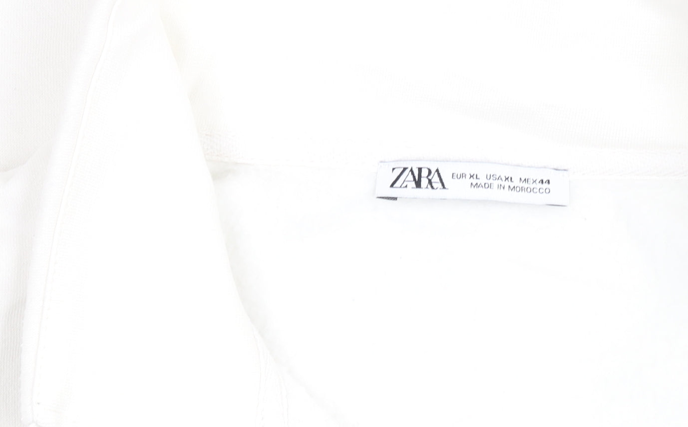 ZARA Women White XL 1/4 Zip Pullover Sweatshirt Fleece Lined