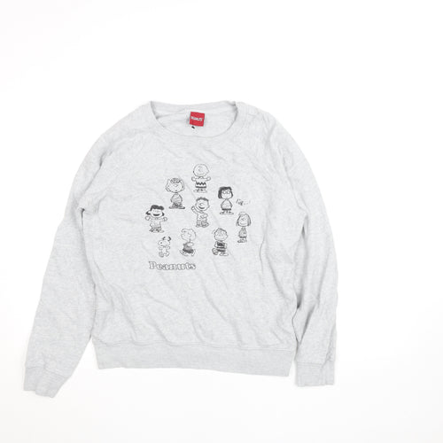 Marks and Spencer Peanuts Women Grey Marl Size 10 Crew Neck Sweatshirt