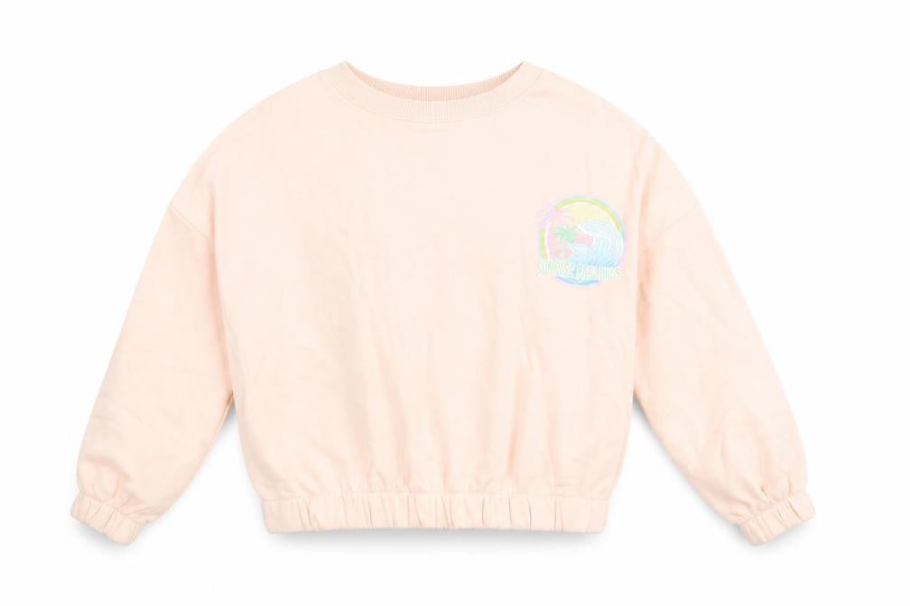 Front view of Marks & Spencer girls’ pink graphic pullover sweatshirt 9-10 years