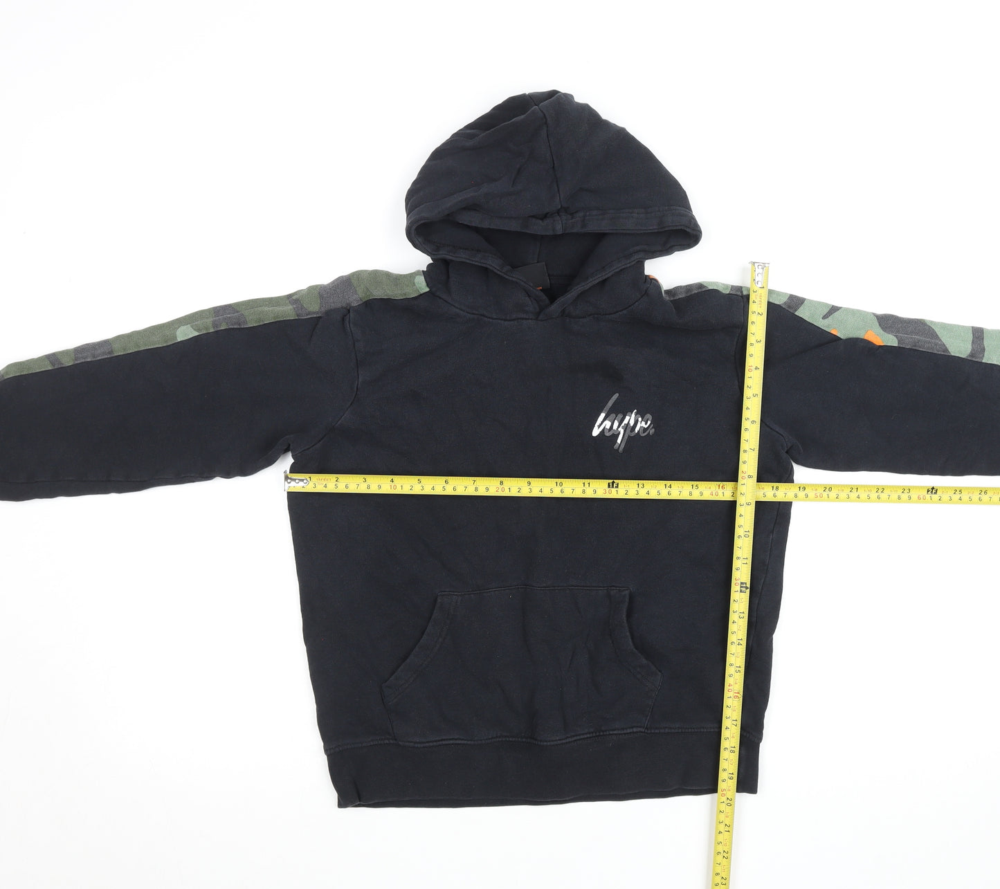 Hype Girls Black Camo Sleeve Hoodie 13 Years Pullover Sweatshirt
