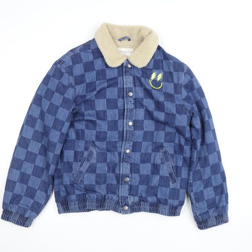Monsoon Girls Blue Check Sherpa Lined Bomber Jacket 12-13 Years