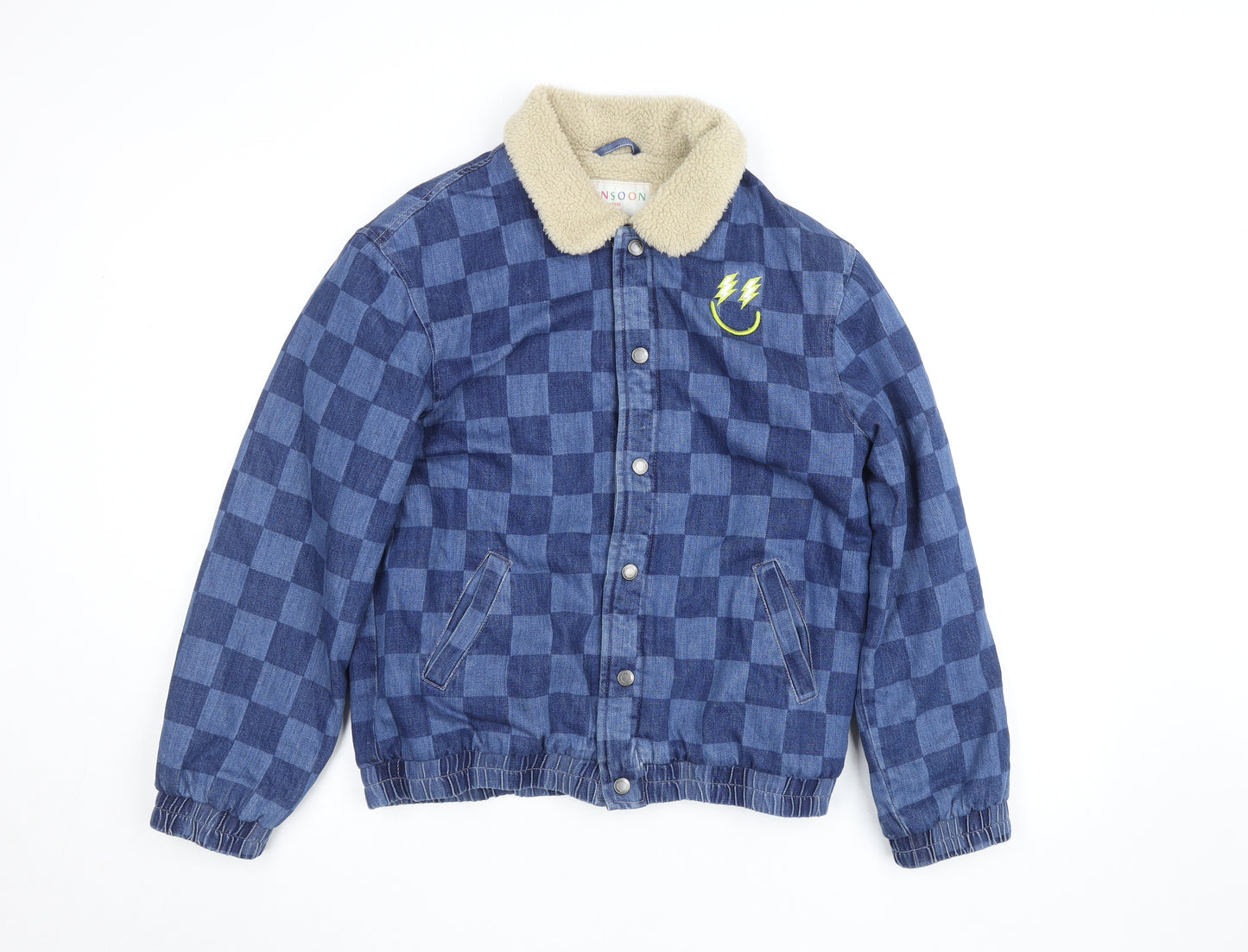 Monsoon Girls Blue Check Sherpa Lined Bomber Jacket 12-13 Years