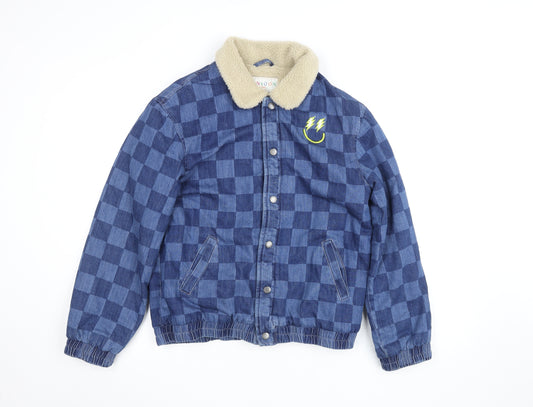 Monsoon Girls Blue Check Sherpa Lined Bomber Jacket 12-13 Years