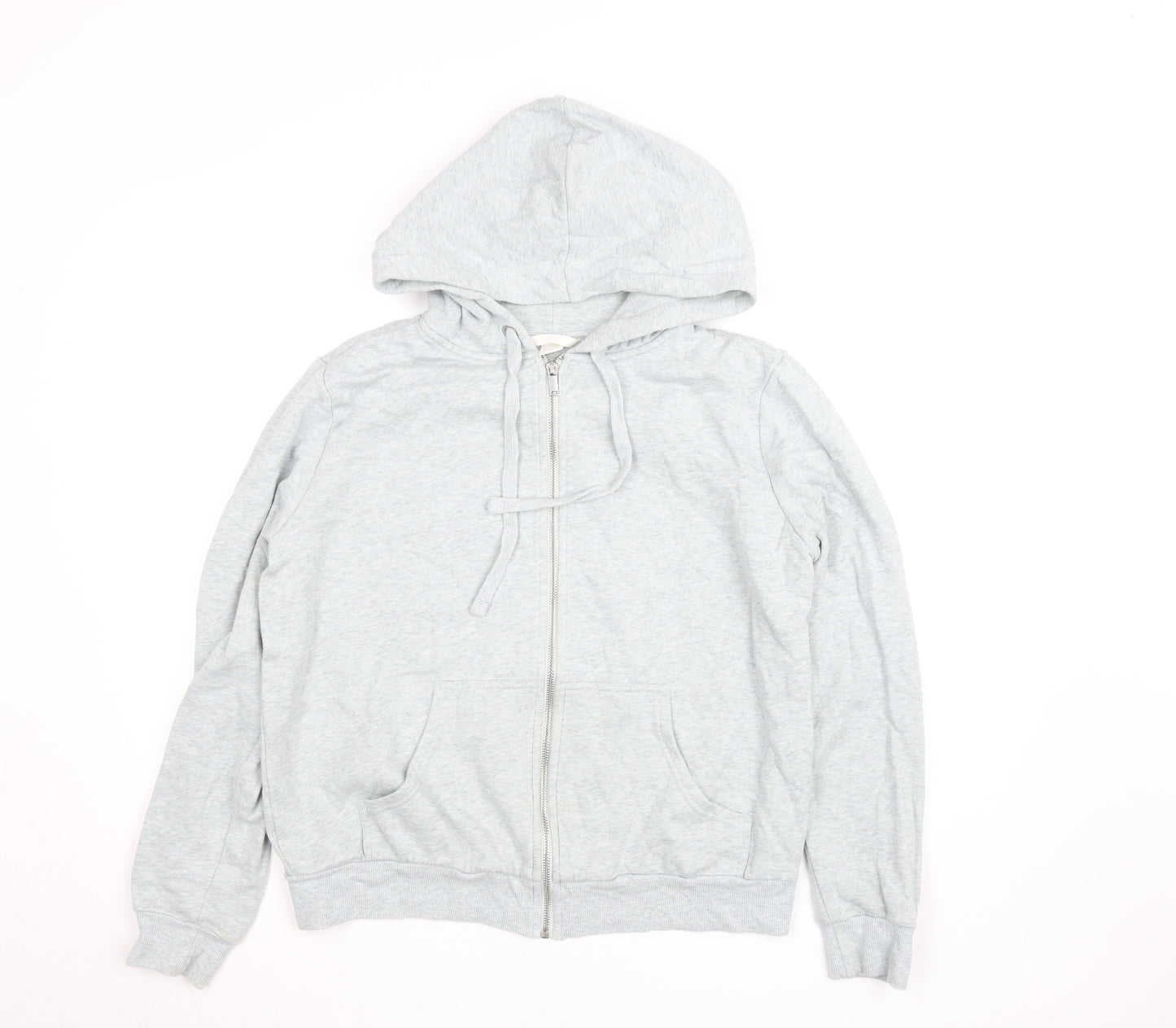 H&M Women Light Grey Full Zip Hoodie Size L Cotton Blend Casual