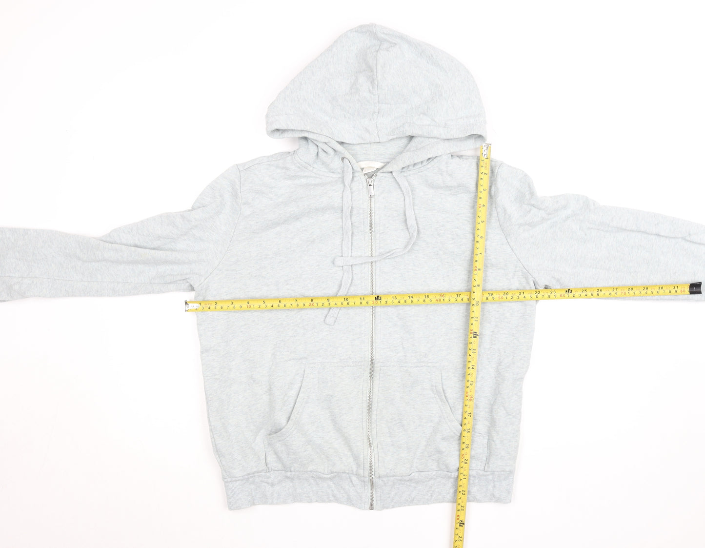 H&M Women Light Grey Full Zip Hoodie Size L Cotton Blend Casual