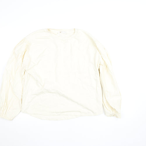 Zara Home Women Ivory Cotton Pullover Sweatshirt M Relaxed Fit