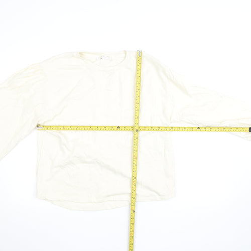 Zara Home Women Ivory Cotton Pullover Sweatshirt M Relaxed Fit