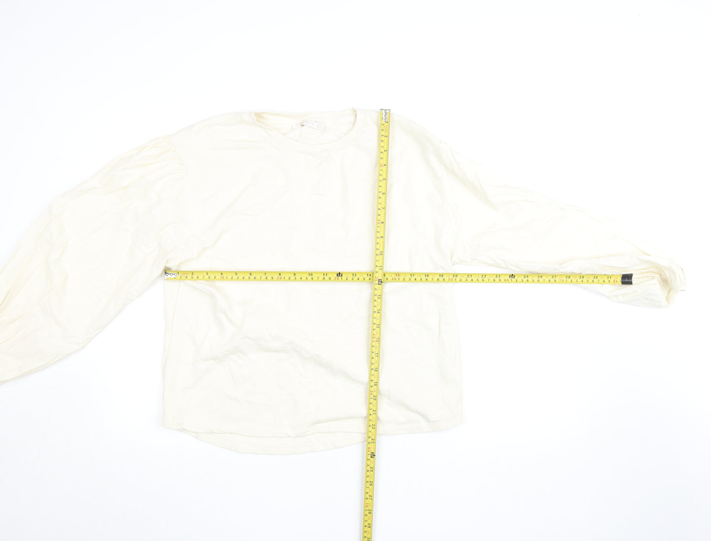 Zara Home Women Ivory Cotton Pullover Sweatshirt M Relaxed Fit