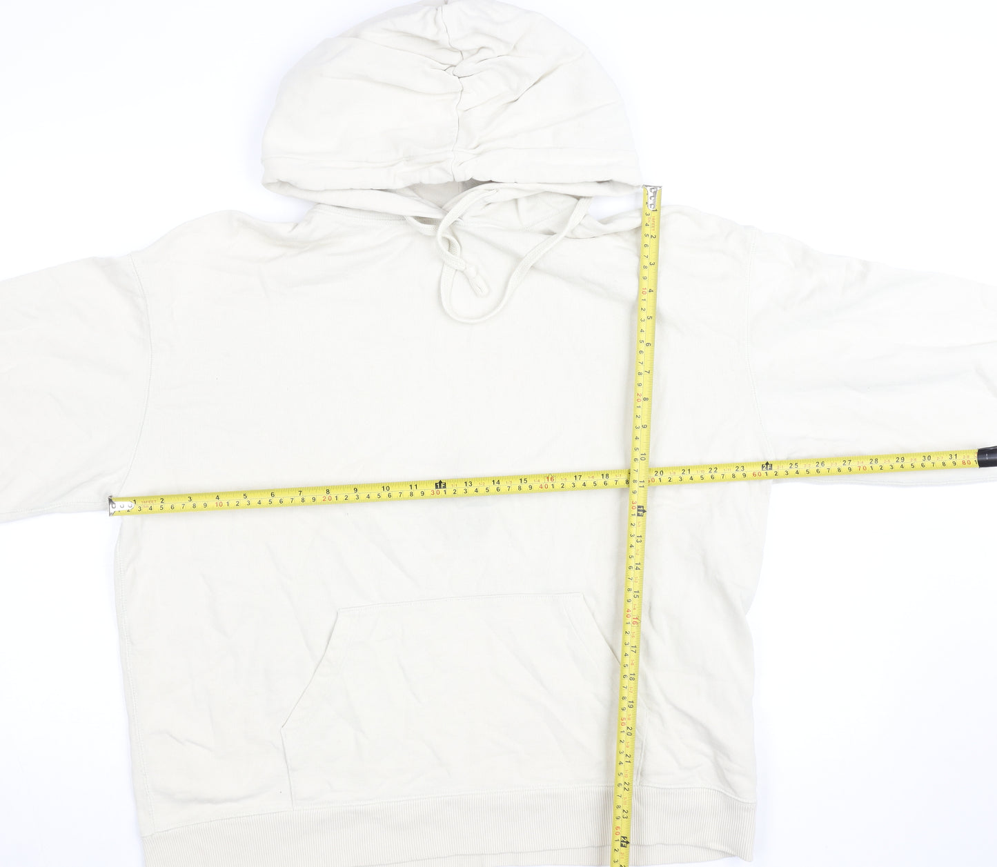 Uniqlo Women Beige Pullover Hoodie M Cotton Casual Sweatshirt