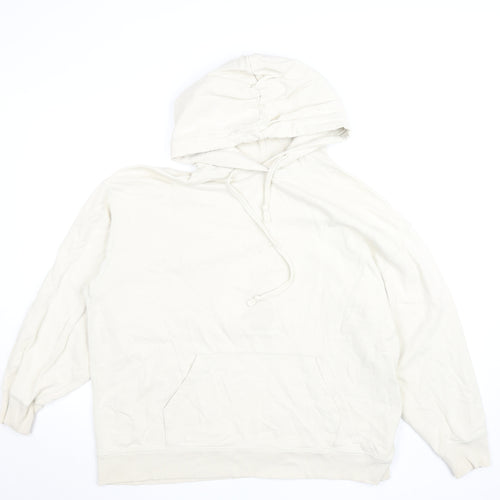 Uniqlo Women Beige Pullover Hoodie M Cotton Casual Sweatshirt