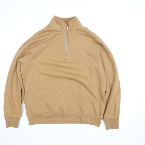 H&M Men’s Beige Relaxed Fit 1/2 Zip Fleece Sweatshirt M