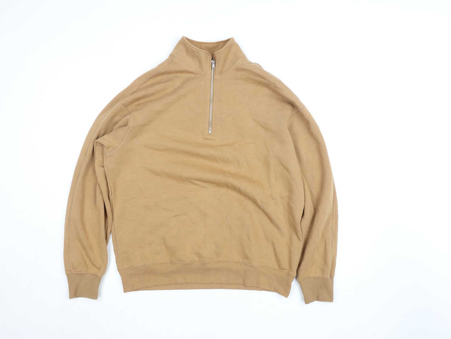 H&M Men’s Beige Relaxed Fit 1/2 Zip Fleece Sweatshirt M