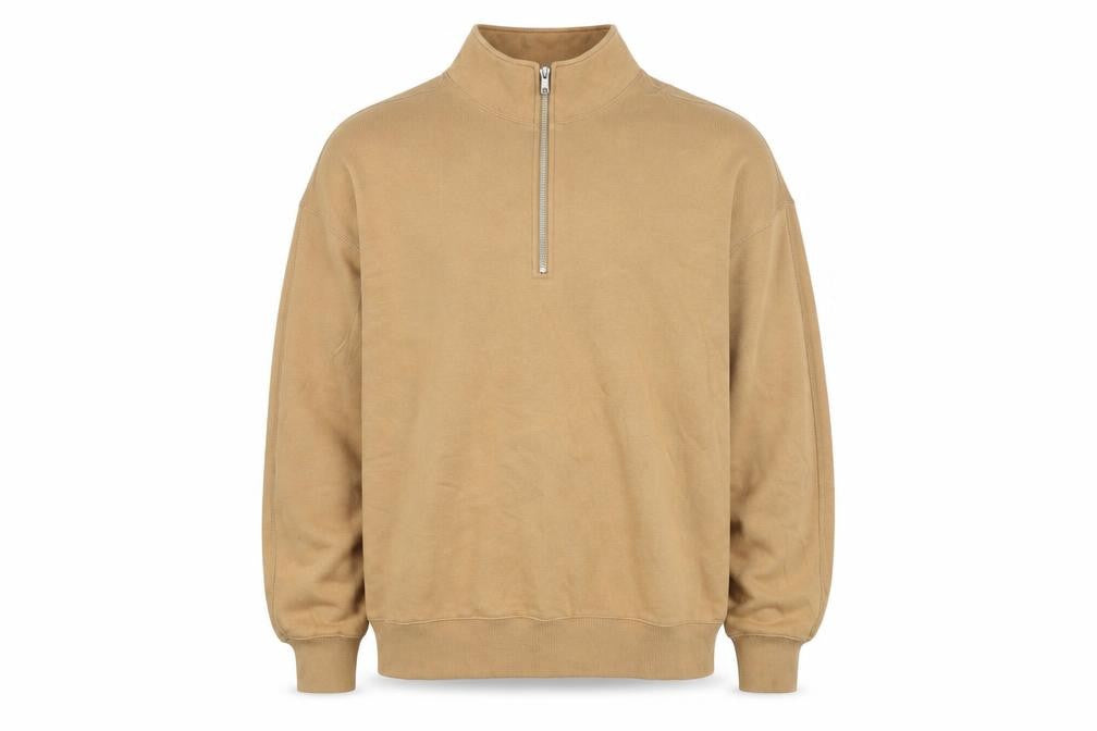Front view of H&M Men’s Beige Relaxed Fit 1/2 Zip Fleece Sweatshirt M
