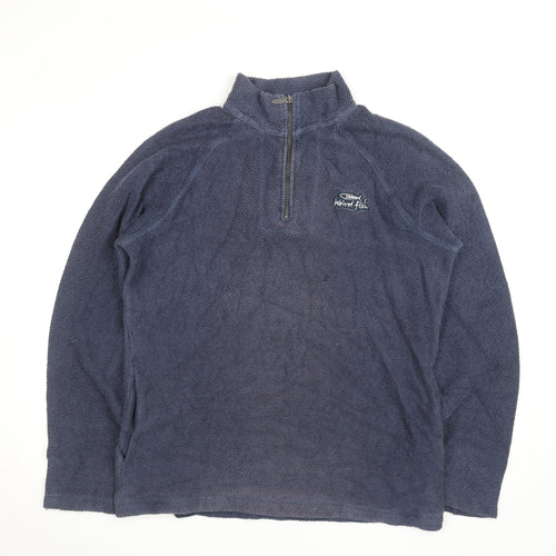 Weird Fish Men's Blue 1/4 Zip Waffle Knit Jumper Medium