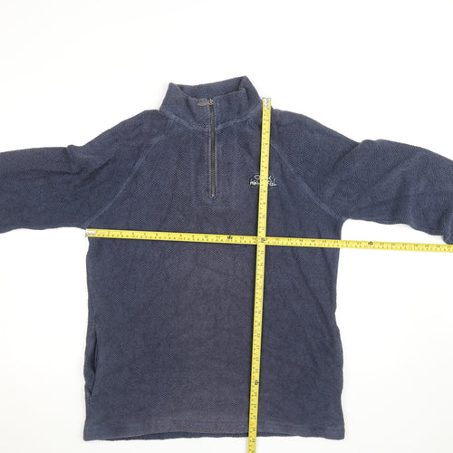 Weird Fish Men's Blue 1/4 Zip Waffle Knit Jumper Medium