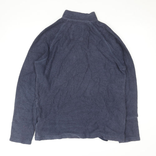 Weird Fish Men's Blue 1/4 Zip Waffle Knit Jumper Medium