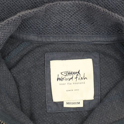 Weird Fish Men's Blue 1/4 Zip Waffle Knit Jumper Medium