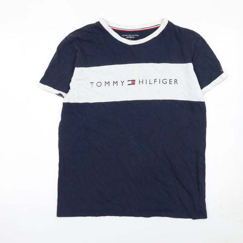 Tommy Hilfiger Men's Blue Colourblock Logo T-Shirt Size S