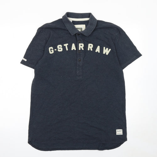 G-Star RAW Men's Blue Cotton Polo Shirt Size L Short Sleeve Logo