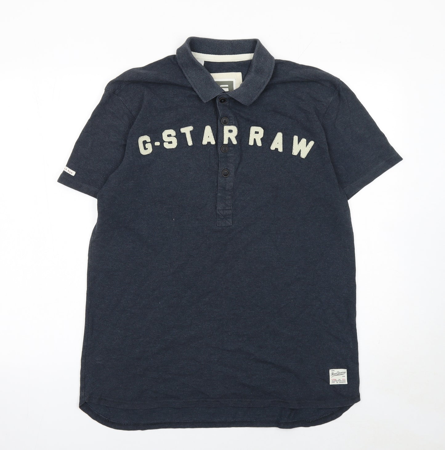 G-Star RAW Men's Blue Cotton Polo Shirt Size L Short Sleeve Logo