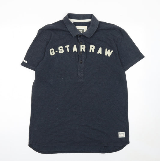 G-Star RAW Men's Blue Cotton Polo Shirt Size L Short Sleeve Logo