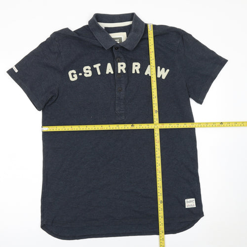 G-Star RAW Men's Blue Cotton Polo Shirt Size L Short Sleeve Logo