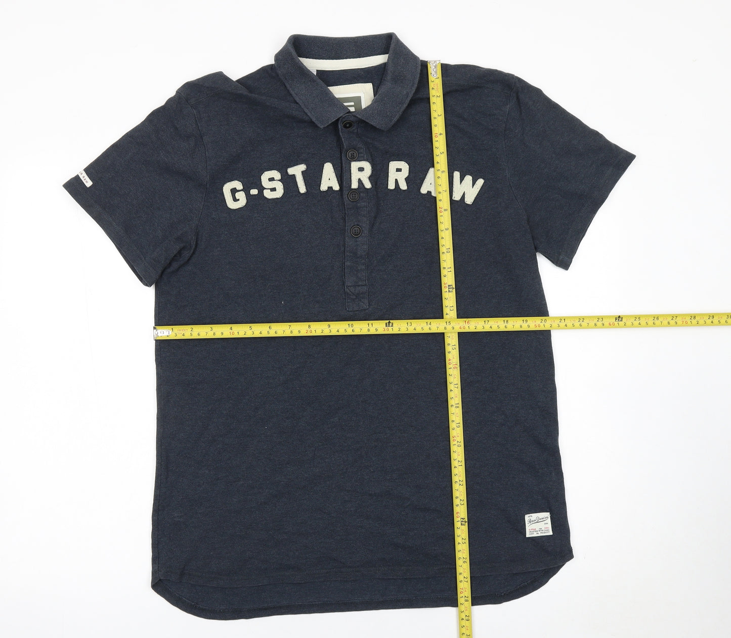G-Star RAW Men's Blue Cotton Polo Shirt Size L Short Sleeve Logo