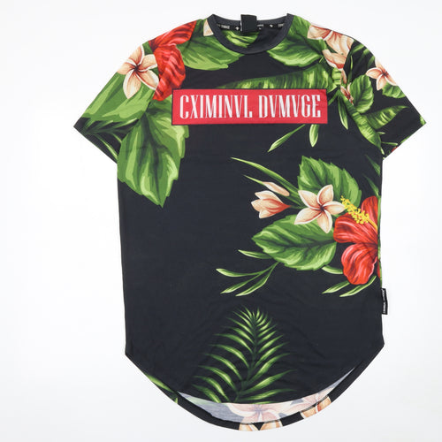 Criminal Damage Men's Multicoloured Floral Tropical Crew Neck T-Shirt L