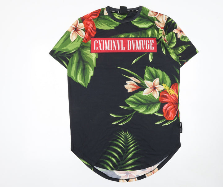Criminal Damage Men's Multicoloured Floral Tropical Crew Neck T-Shirt L