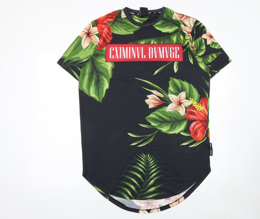 Criminal Damage Men's Multicoloured Floral Tropical Crew Neck T-Shirt L
