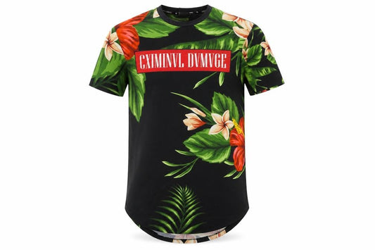 Front view of Criminal Damage Men's Multicoloured Floral Tropical Crew Neck T-Shirt L