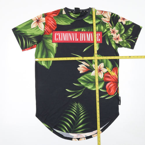 Criminal Damage Men's Multicoloured Floral Tropical Crew Neck T-Shirt L