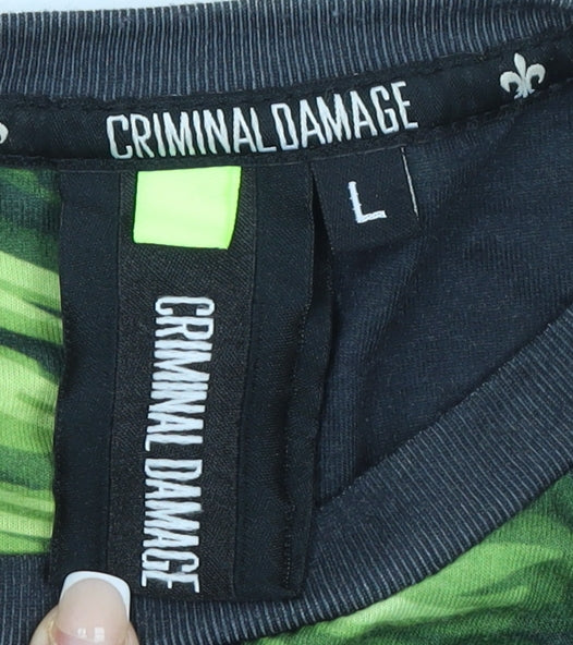 Criminal Damage Men's Multicoloured Floral Tropical Crew Neck T-Shirt L