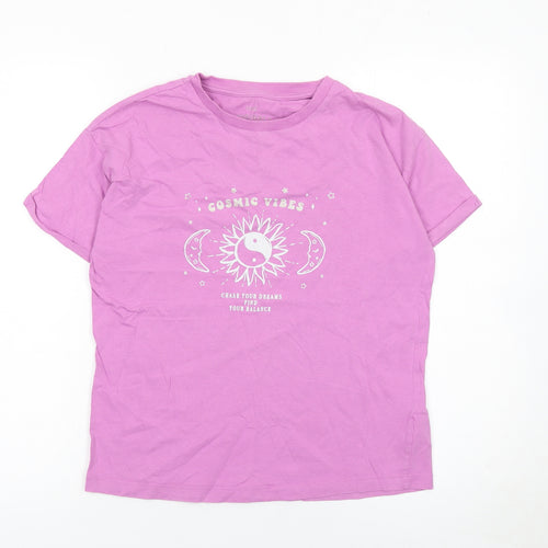 Marks and Spencer Girls Pink Cosmic Vibes T-Shirt 12-13 Years 100% Cotton