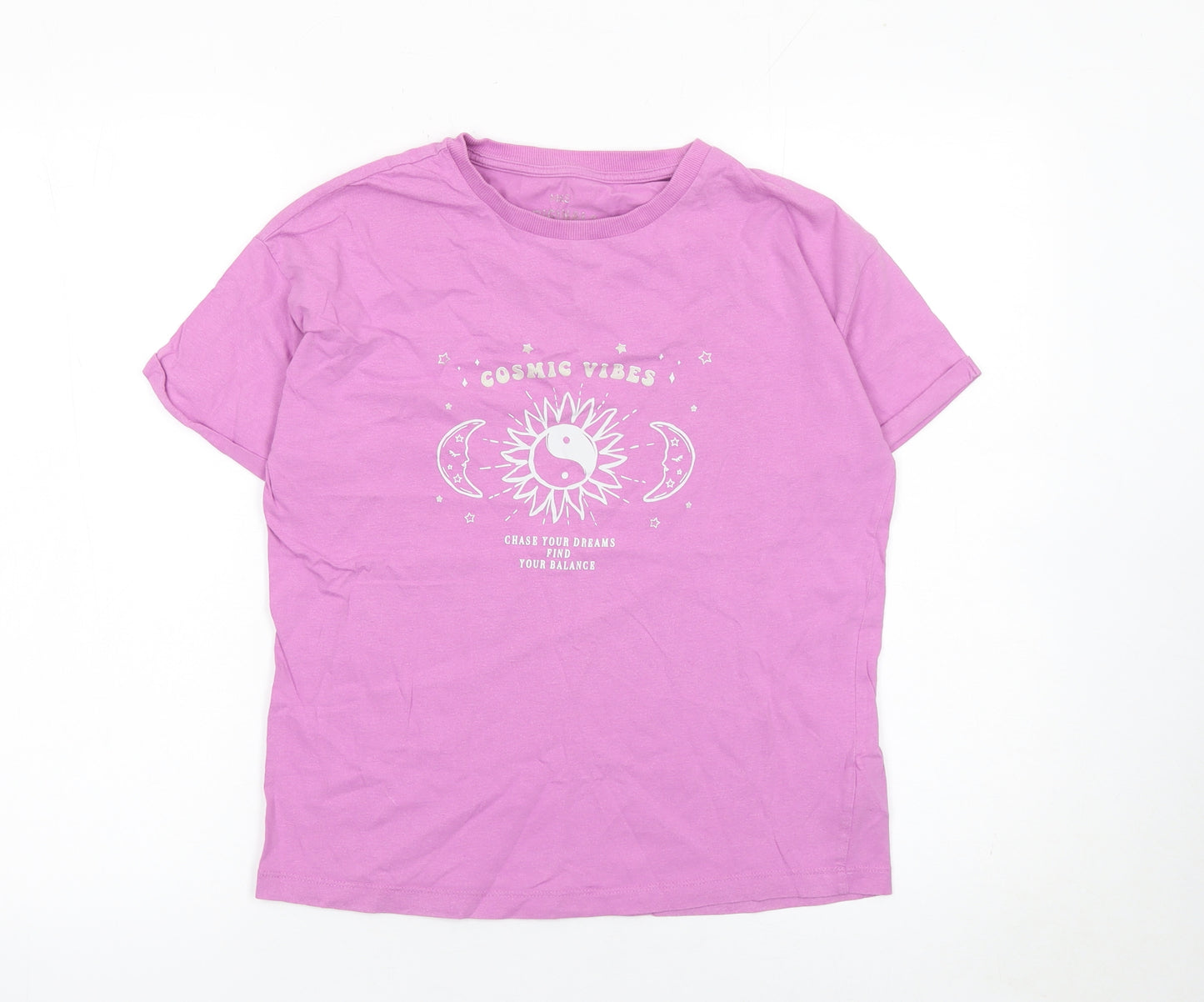 Marks and Spencer Girls Pink Cosmic Vibes T-Shirt 12-13 Years 100% Cotton