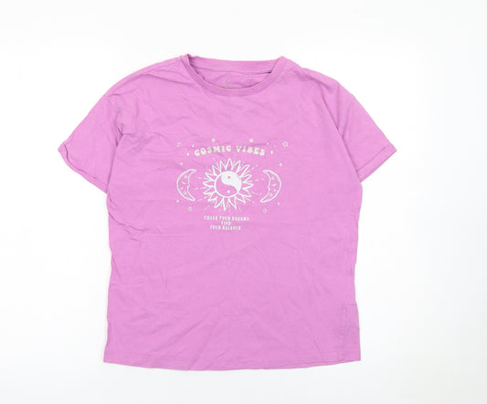 Marks and Spencer Girls Pink Cosmic Vibes T-Shirt 12-13 Years 100% Cotton