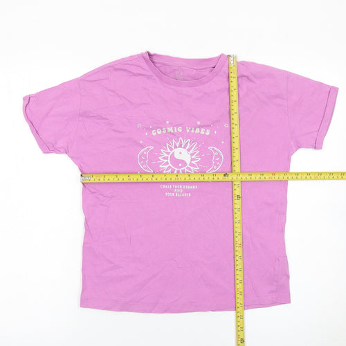 Marks and Spencer Girls Pink Cosmic Vibes T-Shirt 12-13 Years 100% Cotton