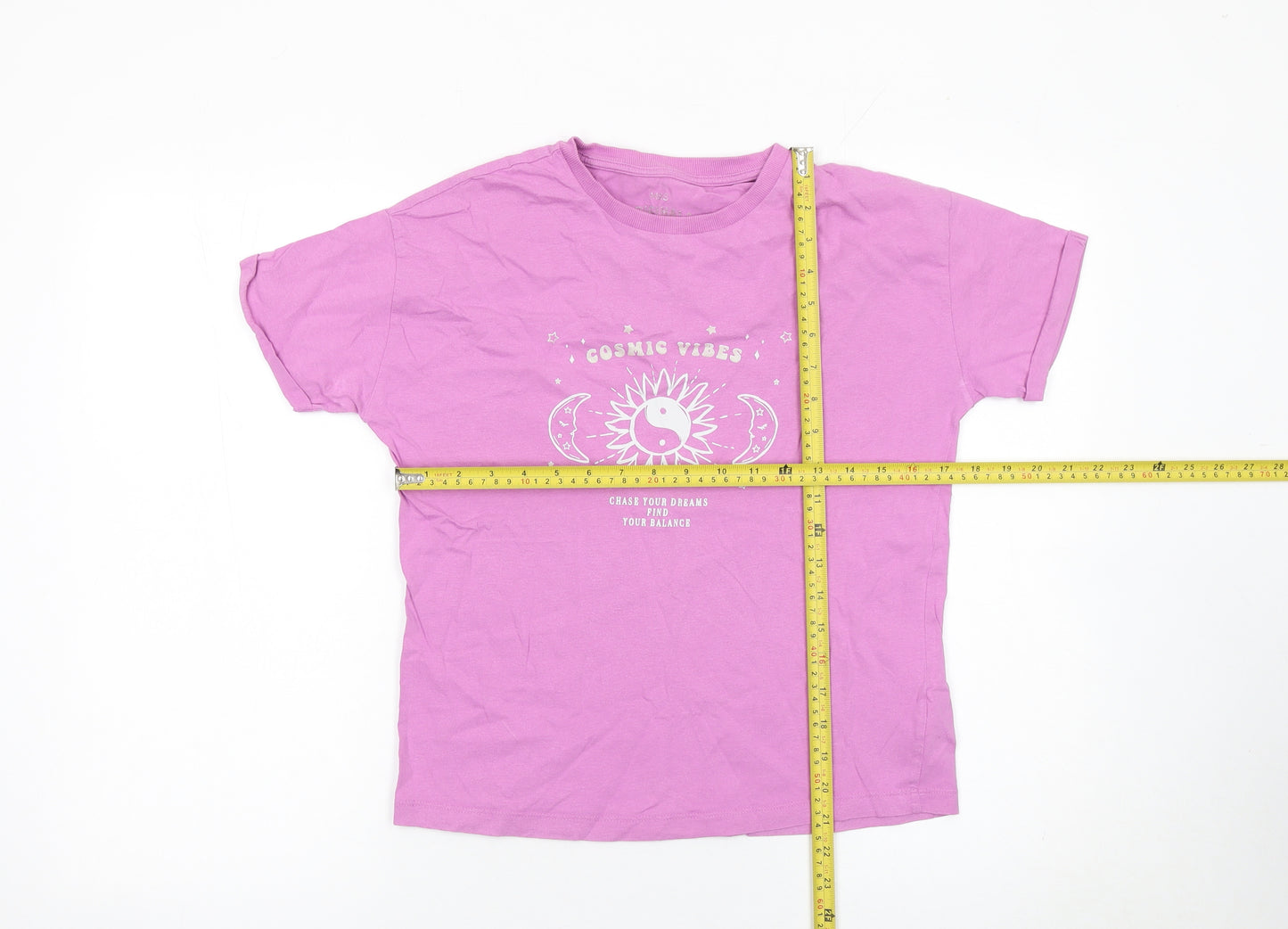 Marks and Spencer Girls Pink Cosmic Vibes T-Shirt 12-13 Years 100% Cotton
