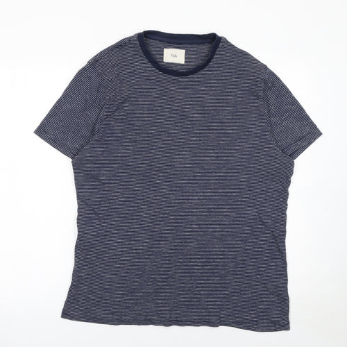 Folk Men’s Blue Striped Short Sleeve Cotton Crew Neck T-Shirt Size L