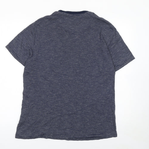 Folk Men’s Blue Striped Short Sleeve Cotton Crew Neck T-Shirt Size L
