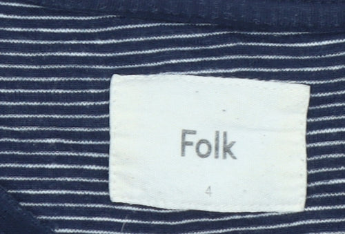 Folk Men’s Blue Striped Short Sleeve Cotton Crew Neck T-Shirt Size L