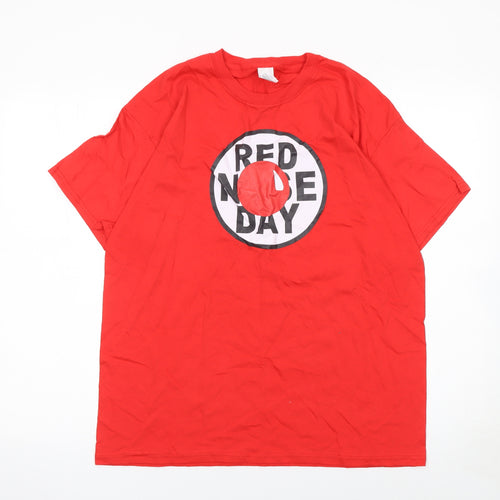 Fruit of the Loom Men's Red Nose Day Red Cotton T-Shirt Size L