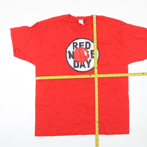 Fruit of the Loom Men's Red Nose Day Red Cotton T-Shirt Size L