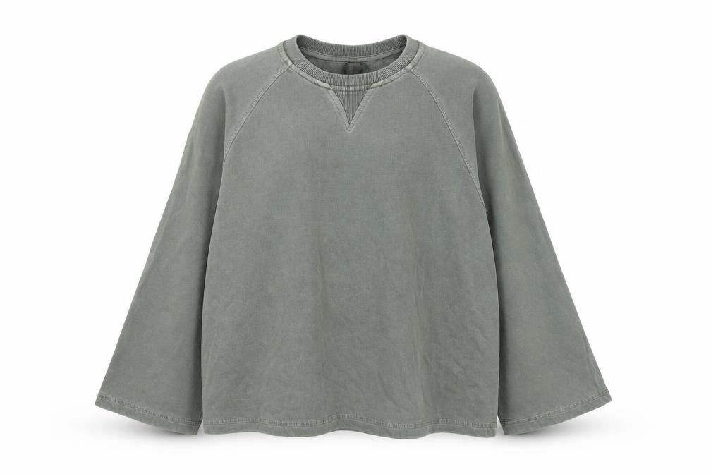 Front view of Sweaty Betty women’s green cotton pullover sweatshirt, size S