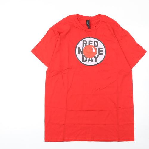 Gildan Men Red Cotton Red Nose Day Graphic T-Shirt M